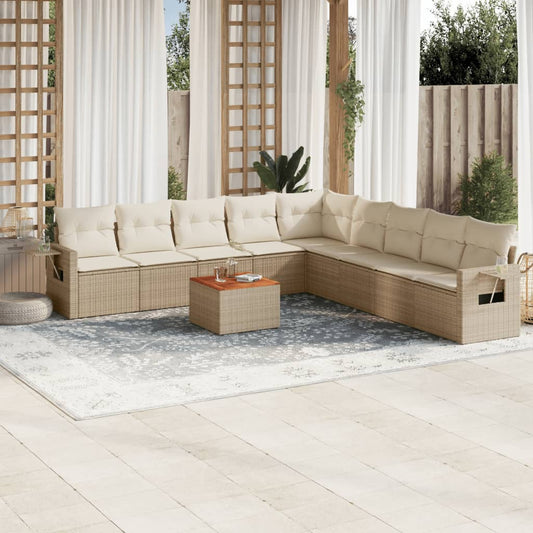 10-delige Loungeset met kussens poly rattan beige