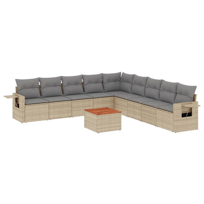 10-delige Loungeset met kussens poly rattan beige