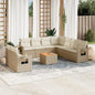 10-delige Loungeset met kussens poly rattan beige