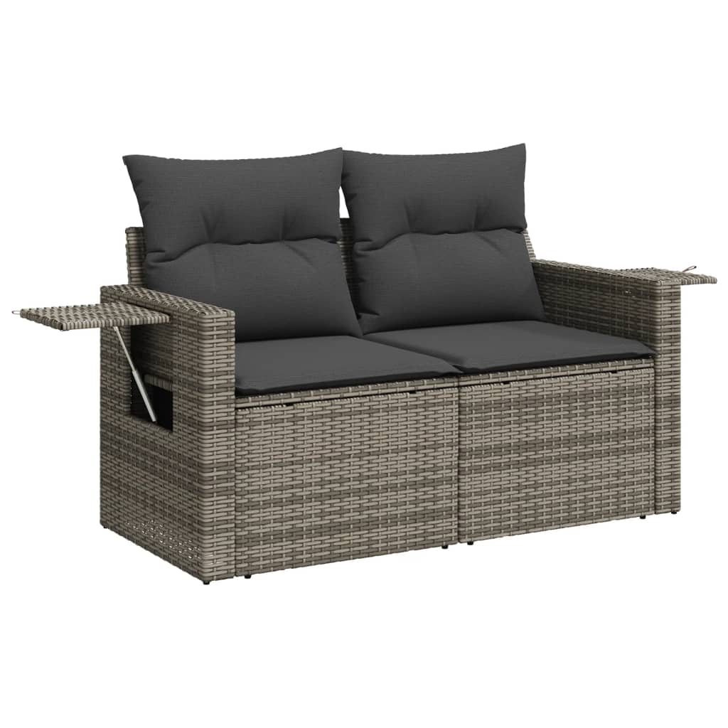 10-delige Loungeset met kussens poly rattan grijs