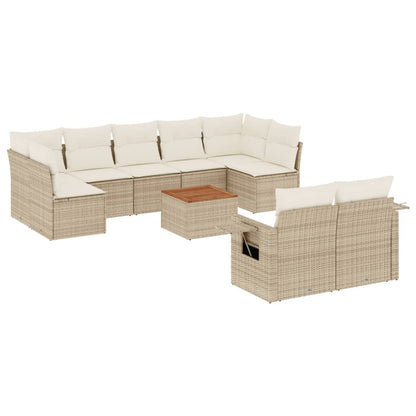 10-delige Loungeset met kussens poly rattan beige