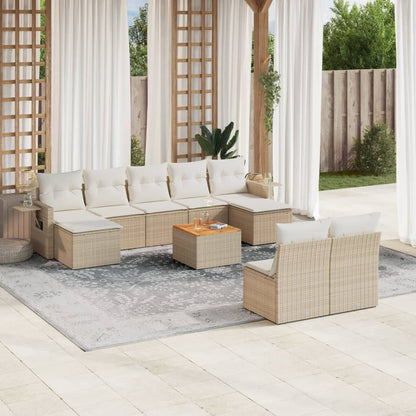 10-delige Loungeset met kussens poly rattan beige