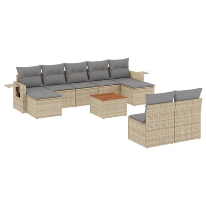 10-delige Loungeset met kussens poly rattan beige