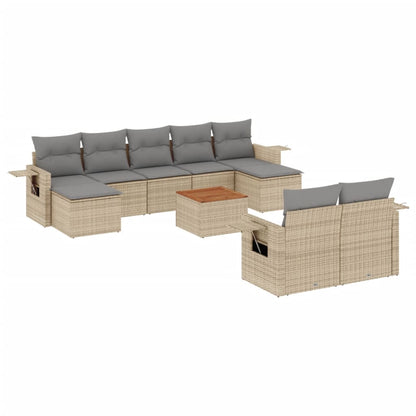 10-delige Loungeset met kussens poly rattan beige