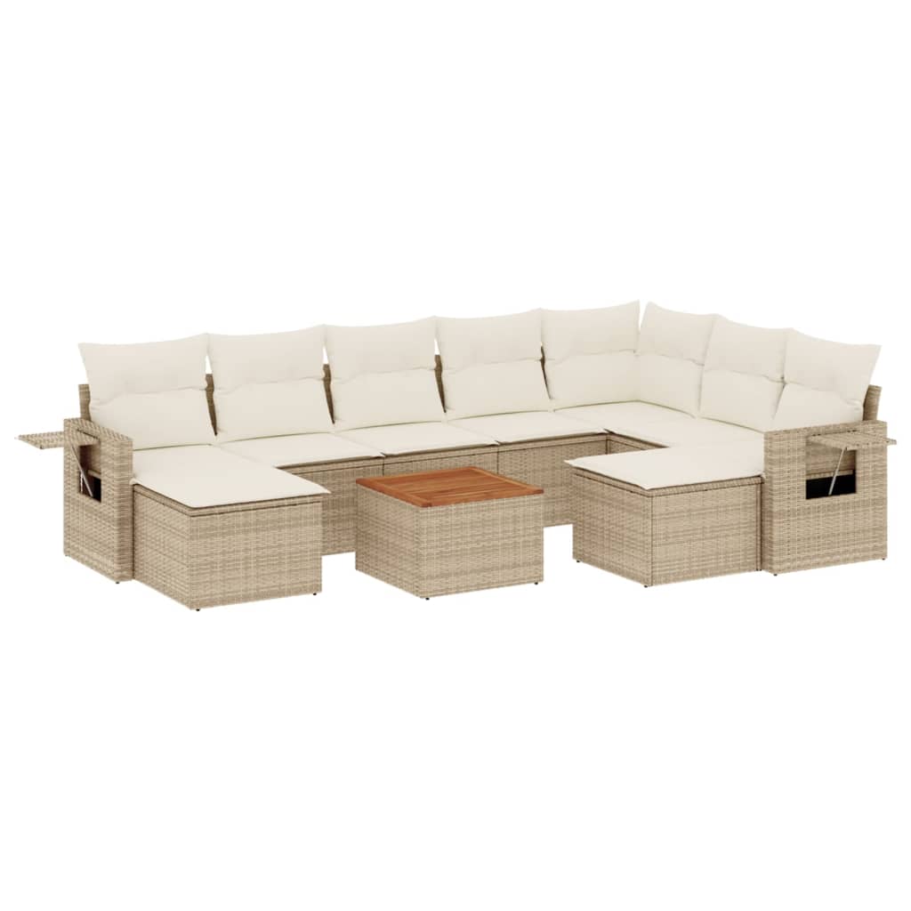 10-delige Loungeset met kussens poly rattan beige