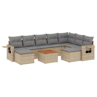 10-delige Loungeset met kussens poly rattan beige