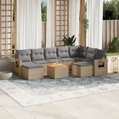 10-delige Loungeset met kussens poly rattan beige