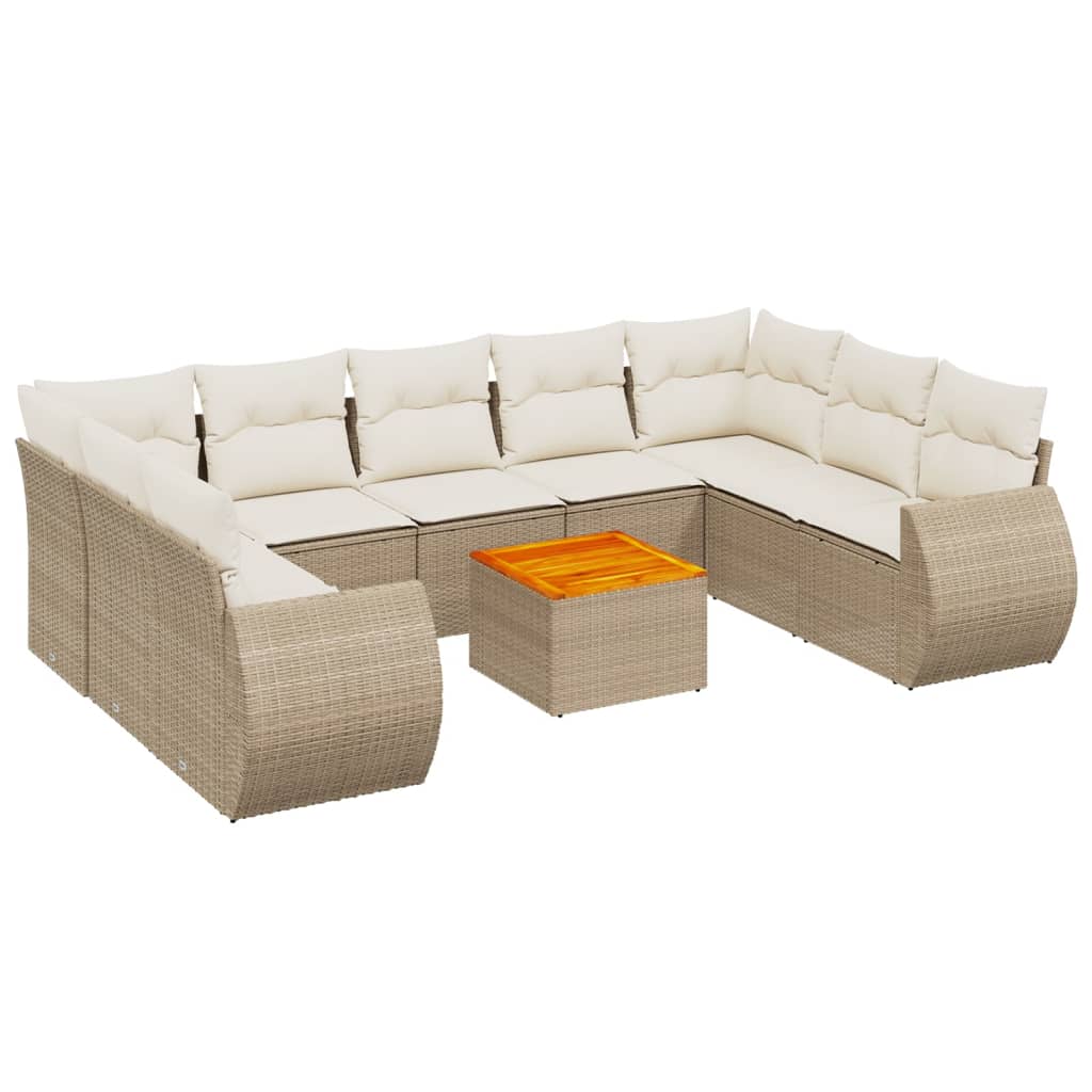 10-delige Loungeset met kussens poly rattan beige