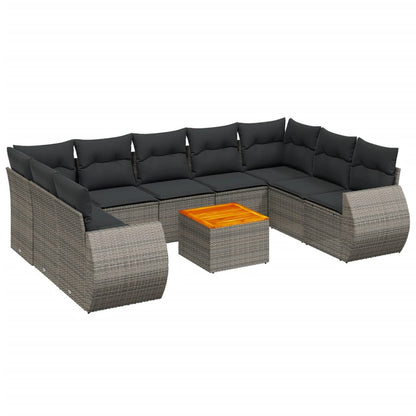 10-delige Loungeset met kussens poly rattan grijs