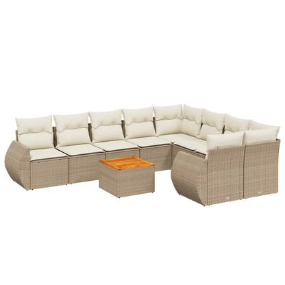 10-delige Loungeset met kussens poly rattan beige