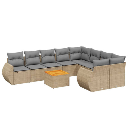 10-delige Loungeset met kussens poly rattan beige