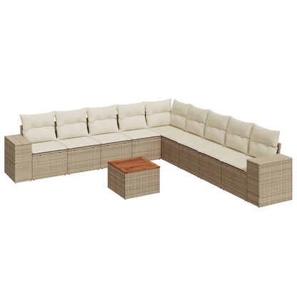 10-delige Loungeset met kussens poly rattan beige