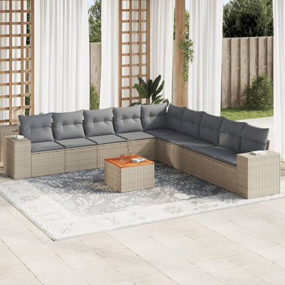 10-delige Loungeset met kussens poly rattan beige