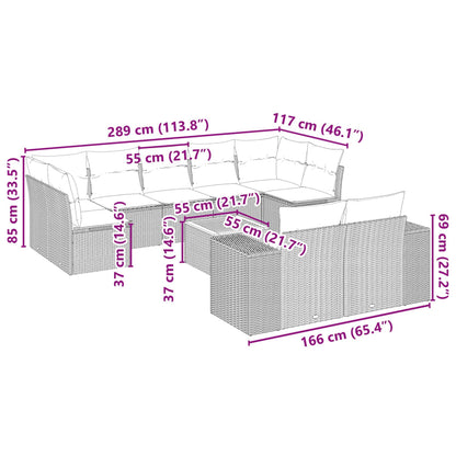 10-delige Loungeset met kussens poly rattan beige