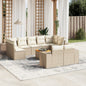 10-delige Loungeset met kussens poly rattan beige