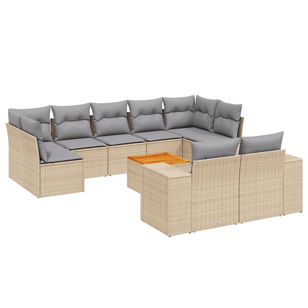 10-delige Loungeset met kussens poly rattan beige