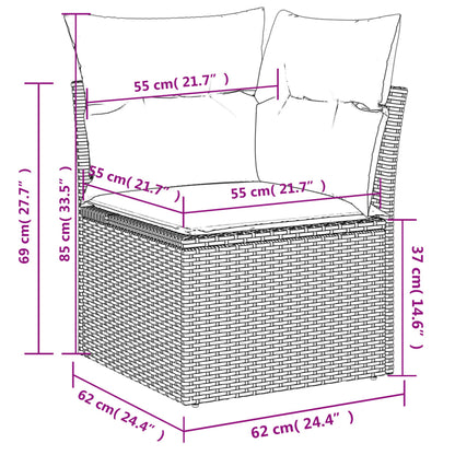 10-delige Loungeset met kussens poly rattan grijs