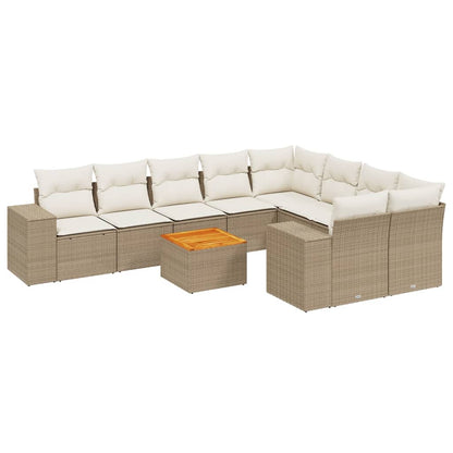 10-delige Loungeset met kussens poly rattan beige