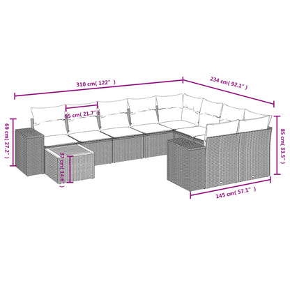 10-delige Loungeset met kussens poly rattan grijs