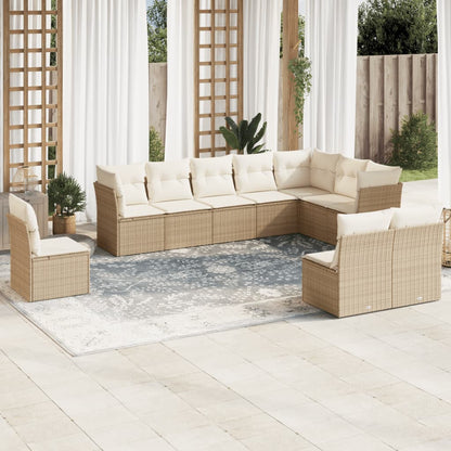 10-delige Loungeset met kussens poly rattan beige