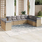 10-delige Loungeset met kussens poly rattan beige