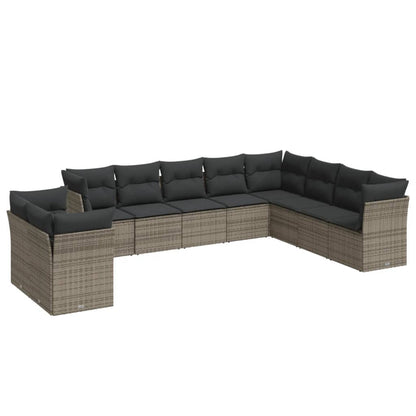 10-delige Loungeset met kussens poly rattan grijs