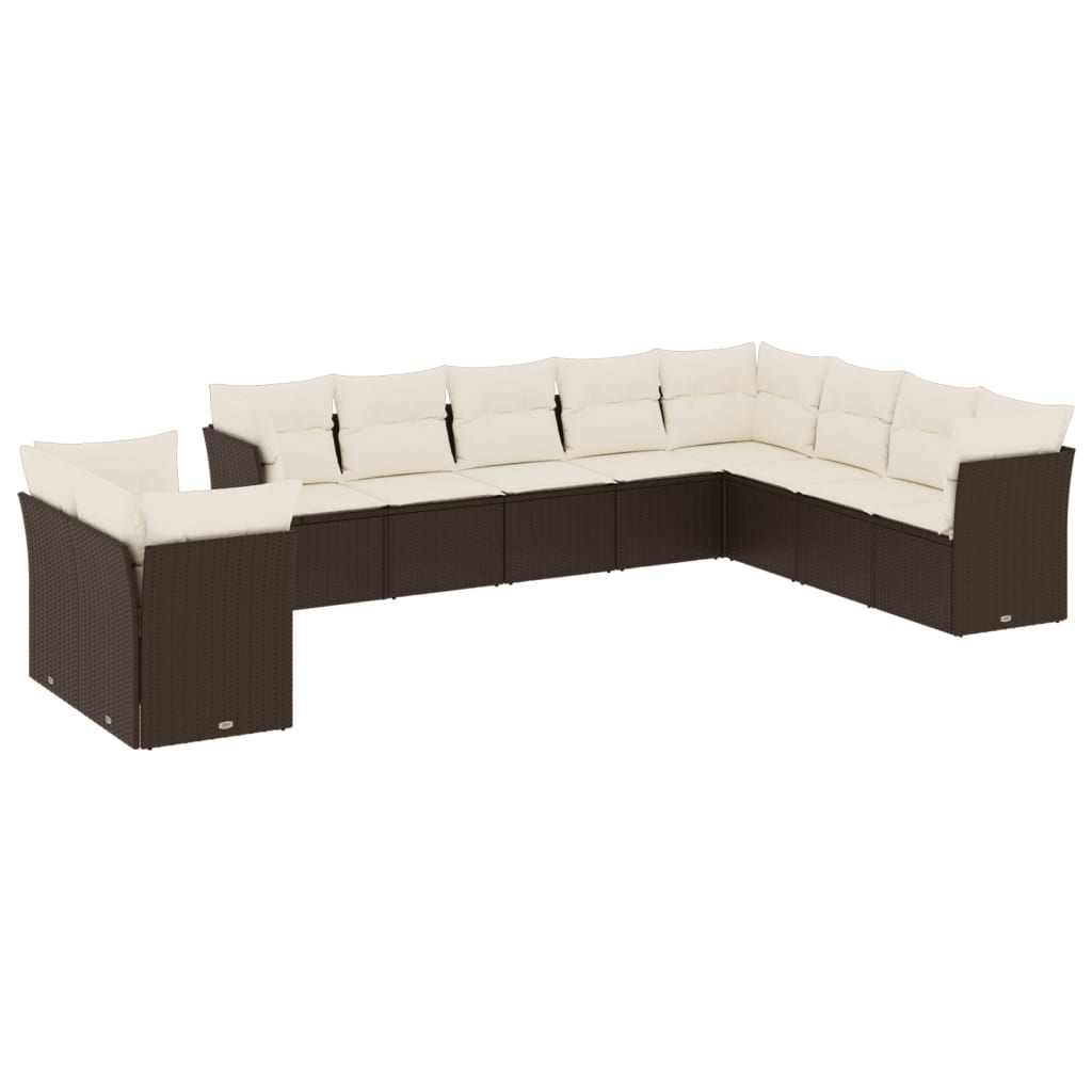 10-delige Loungeset met kussens poly rattan bruin