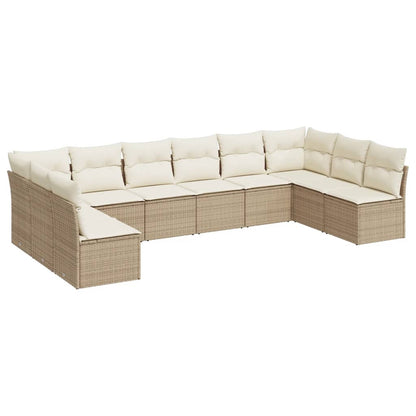 10-delige Loungeset met kussens poly rattan beige