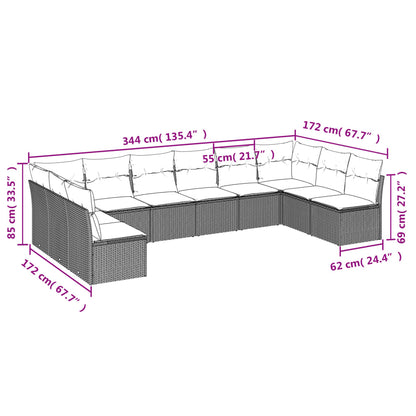 10-delige Loungeset met kussens poly rattan beige