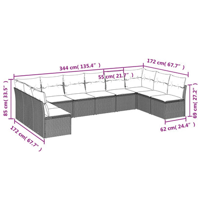 10-delige Loungeset met kussens poly rattan lichtgrijs