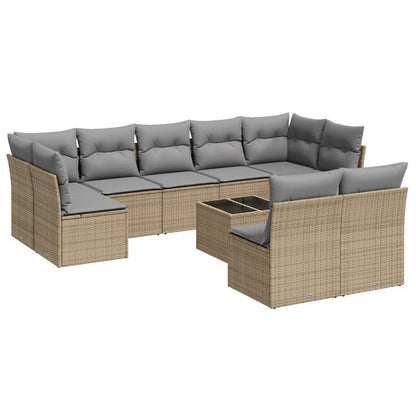 10-delige Loungeset met kussens poly rattan beige