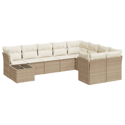 10-delige Loungeset met kussens poly rattan beige