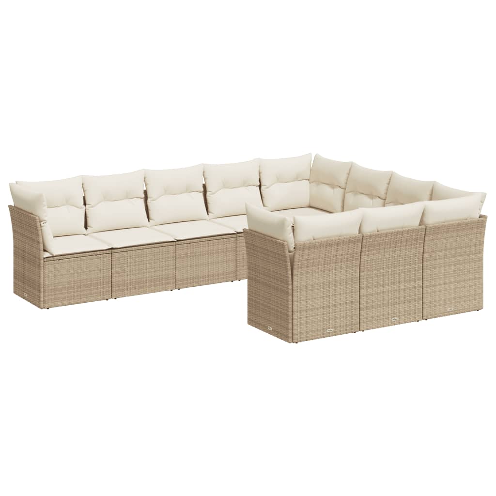 10-delige Loungeset met kussens poly rattan beige