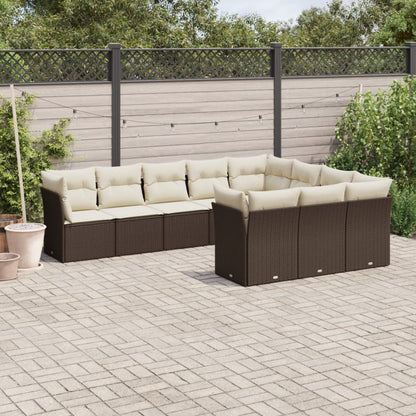 10-delige Loungeset met kussens poly rattan bruin