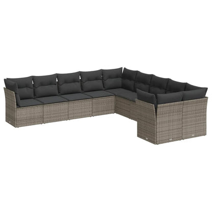 10-delige Loungeset met kussens poly rattan grijs