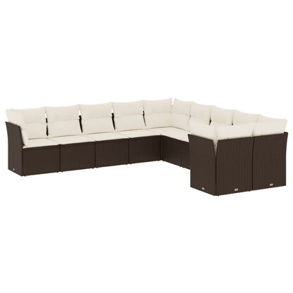 10-delige Loungeset met kussens poly rattan bruin