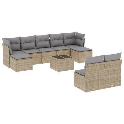 10-delige Loungeset met kussens poly rattan beige