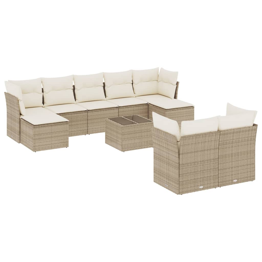 10-delige Loungeset met kussens poly rattan beige