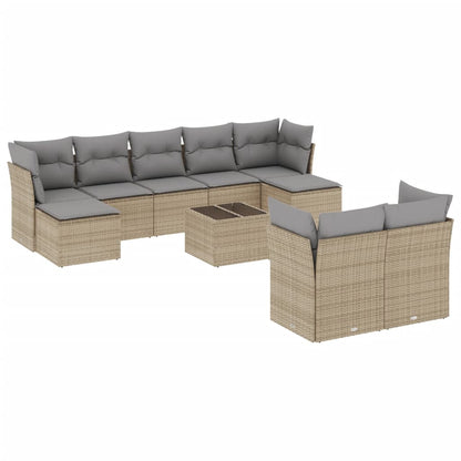 10-delige Loungeset met kussens poly rattan beige