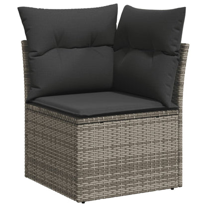 10-delige Loungeset met kussens poly rattan grijs