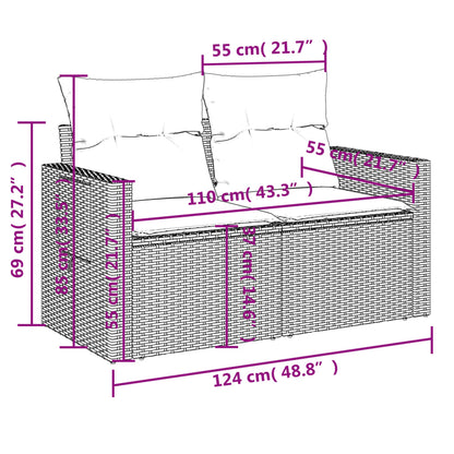 10-delige Loungeset met kussens poly rattan lichtgrijs