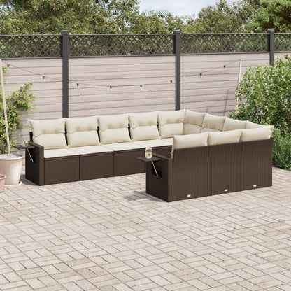 10-delige Loungeset met kussens poly rattan bruin