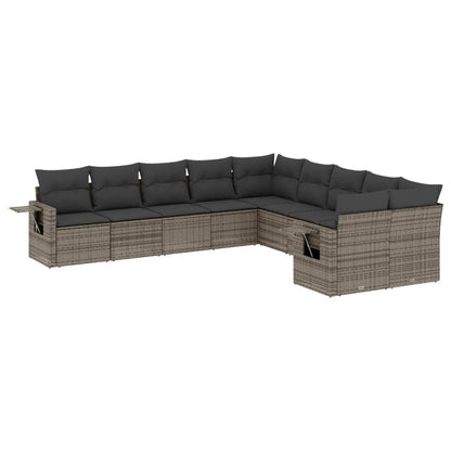 10-delige Loungeset met kussens poly rattan grijs