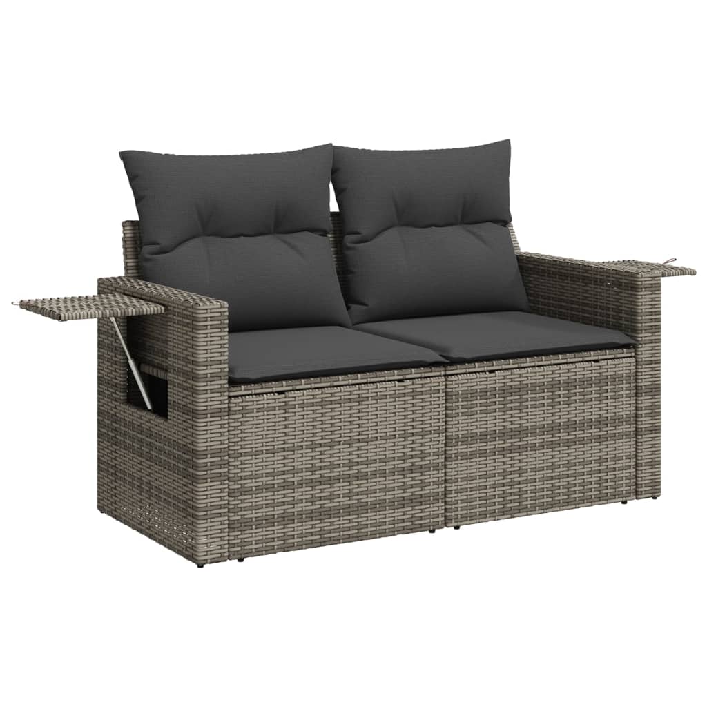 10-delige Loungeset met kussens poly rattan lichtgrijs