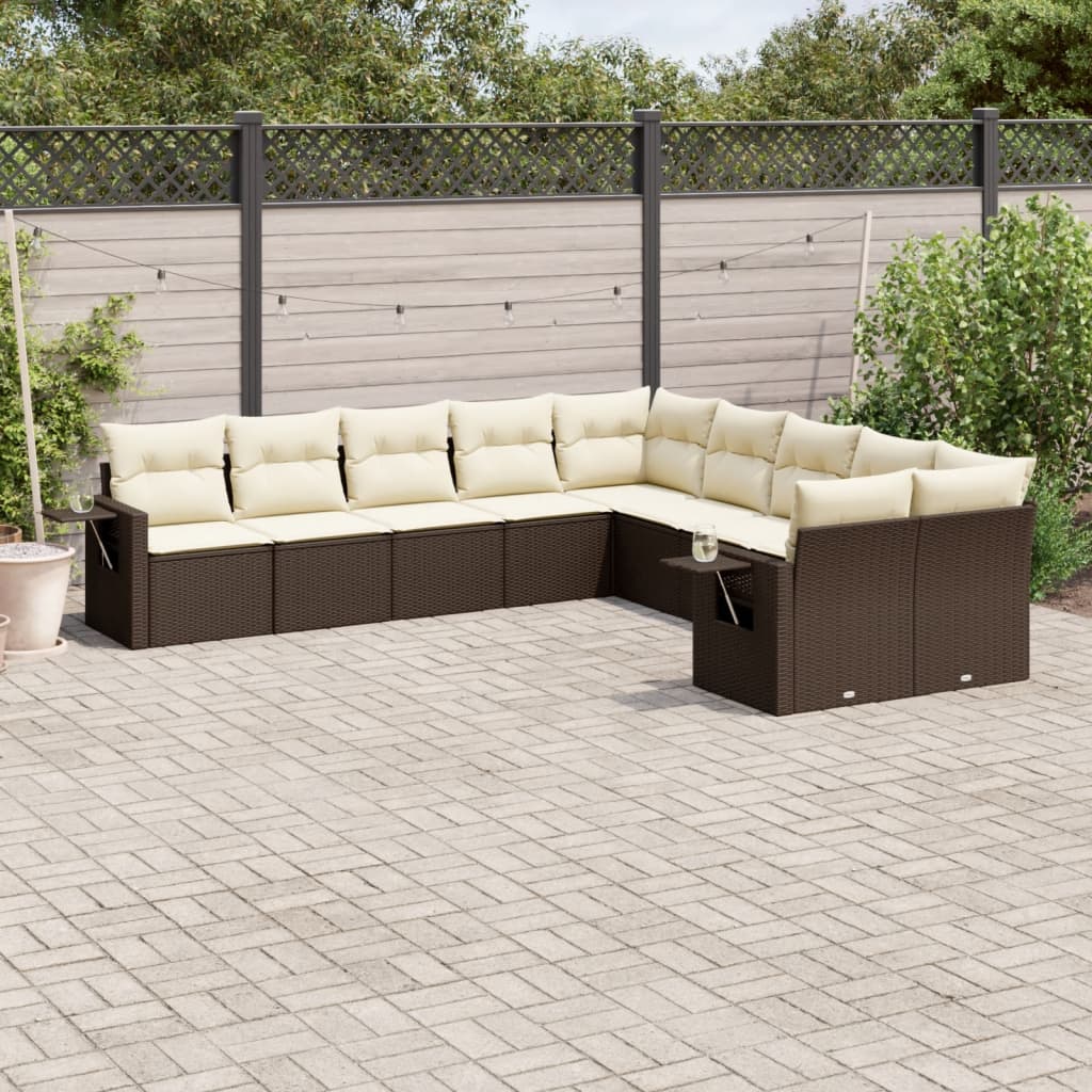 10-delige Loungeset met kussens poly rattan bruin