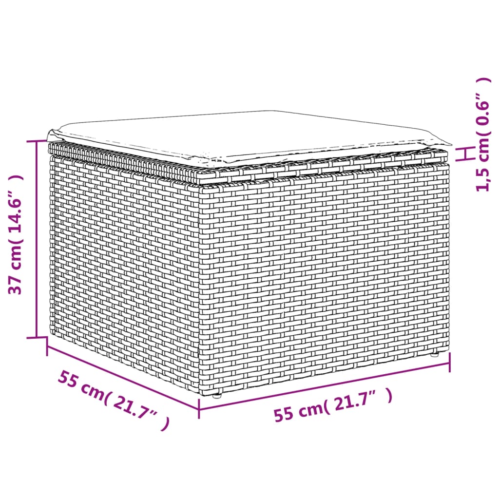 10-delige Loungeset met kussens poly rattan lichtgrijs