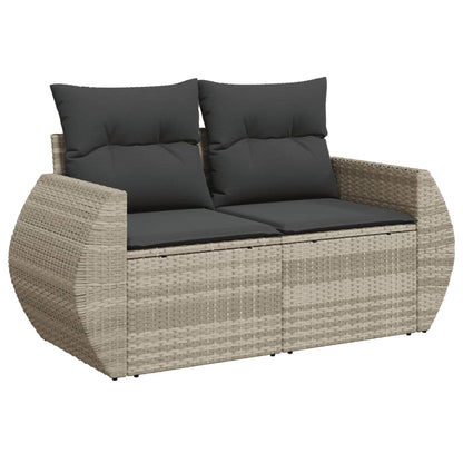 10-delige Loungeset met kussens poly rattan lichtgrijs