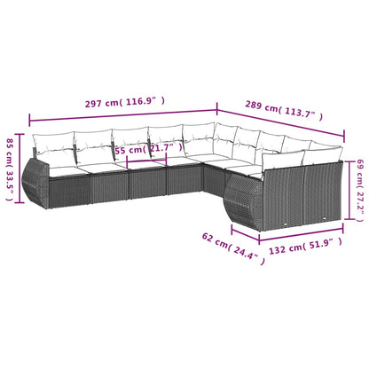 10-delige Loungeset met kussens poly rattan lichtgrijs