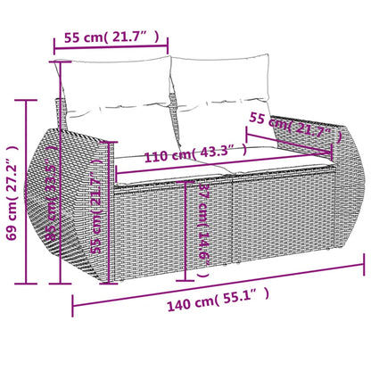 10-delige Loungeset met kussens poly rattan lichtgrijs