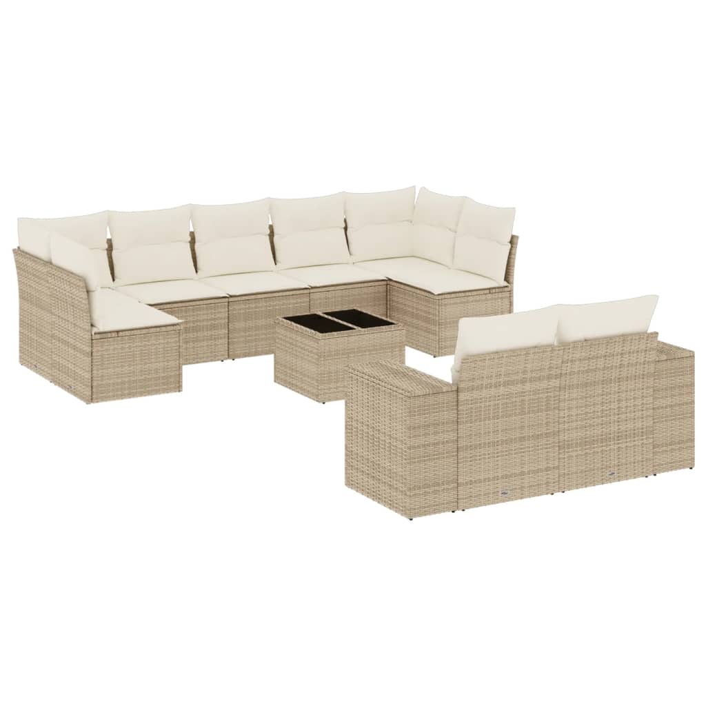 10-delige Loungeset met kussens poly rattan beige